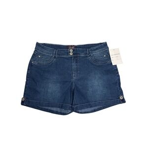Alison Size 16 Blue Denim Shorts‎ Cuffed Hem Embellished Pockets Casual